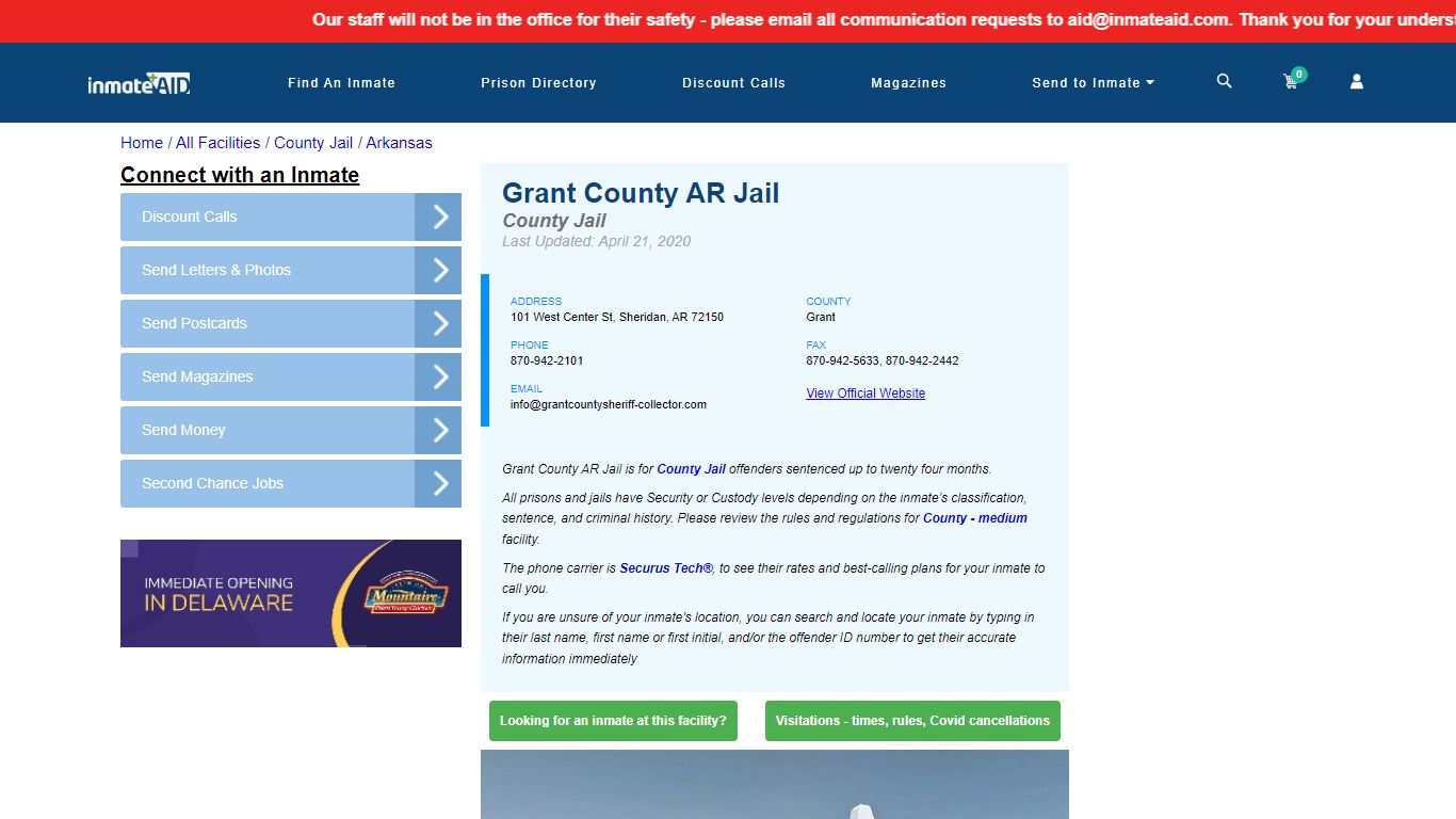 Grant County AR Jail - Inmate Locator - Sheridan, AR