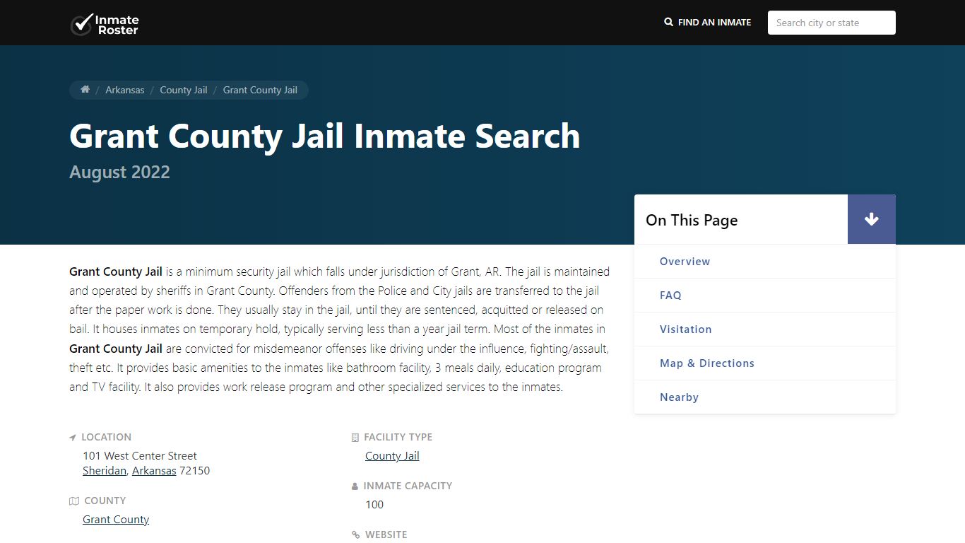 Inmate Search 🔍 | Grant County Jail - Sheridan, AR